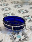 Cobalt Blue Art Deco Salt Cellar In Silver Holder