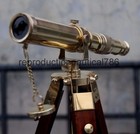 Vintage Solid Brass Telescope With Wooden Tripod Nautical Navy Ship Telescope 