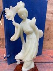 Chinese Hand Carved Jade Noble Lady 9    Tall Figurine On Wooded Stand With Box
