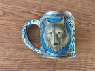 Large Blue Alpha Gray Wolf Mug Stainless Steel Rim Resin 18oz Cup