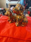 2 Vintage Ceramic Dog Statues With Cat And Dog Pattern - 8    5 6  Tall 