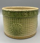 Mccoy Butter Crock Daisy Sunflower Waffle Weave Green Yellow Stoneware Antique
