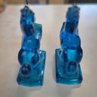 Vtg L  E  Smith Blue Glass Horse Bookends Art Deco Rearing Stallion Figurines