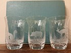Set Of 3 Clear Etched Glass Tumbler Glasses  Woodland Animals Pattern
