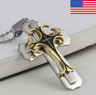 Cross Pendant Necklace Stainless Steel Crucifix Cuban Gold Black Silver Chain