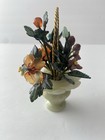 Vintage Chinese Carved Jade Turquoise Semi Precious Stone Mini Flower Basket 4   
