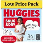 2pk Huggies Snug   Dry Baby Diapers  Size 8  45  Lbs   34 Ct  Leak Protection