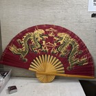 Decorative Dragon Wall Fan Hand Painted Large Vintage 40    X 24    Red Asian Decor