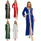 Women s Muslim Abaya Dress Embroidery Trim V Neck Long Sleeve Dress Kaftan Robe