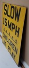 Circa 1930s Stick Figures Slow 15 Mph Children At Play Painted Metal Sign 24x18