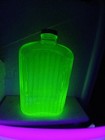 1920s Art Deco Green Uranium Glass Refrigerator Water Bottle W metal Lid  glows 