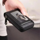 1 Pc Men s Slim Leather Credit Card Holder With Zippered Coin Compartment