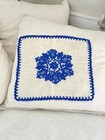 15x13 Handmade Vintage Romanian Embroidery Folk Art Blue Flax Country Romania T
