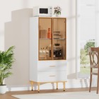 Fluted Pantry Storage Cabinet With Glass Door  kitchen Modern Display Sideboard