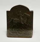 Vintage Bronze Bookends W  Depicting Medieval Scene Knight On Horse 