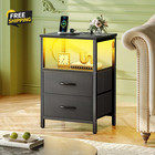 Night Stand With Charger Station And Led Lights  2 Drawer Nightstand