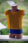 Handmade Crochet Top Set Girls 9-12 Yrs Yellow Mesh Mesh   Blue Tank Boho Summer