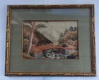 Antique Silk Embroidered Japanese Panel 13 X 9 Silk Boarder Bamboo Style Framed