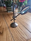 Solid Brass Desktop Magnifying Glass Vintage Adjustable Stand Magnifier Jewlers 