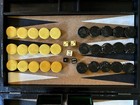 Vintage Bakelite Backgammon Set Case Marbled Butterscotch And Black Swirl 1 5   