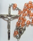 Vintage Catholic Saint Mary Pink Beads Religious Rosary Crucifix El1040