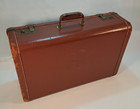 Vintage Top Grain Cowhide Leather Suitcase Brown Hard Shell Luggage Prop Decor