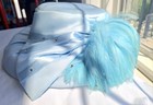 Blue Embellished Fancy Dress Hat Wide Brim Church Derby Party Satin Feathers