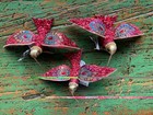Pier 1 Clip-on Ornament Decor Hummingbirds Beaded Sequins Rhinestones Red