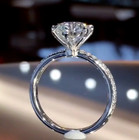 2 10 Ct Round Cut Real Moissanite Prong Engagement Ring 14k White Gold Plated