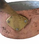 Primitive Vintage Small Copper Sauce Pan Brass Handle  Unmarked  No Lid