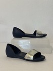 Crocs Lina Dorsay Hammered Silver Strap Navy Flat Open Toe Sandals Ionic Comfort