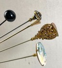 Antique Hatpins - Five  5  - Ceramic  Metal  Glassm- 9  To 6 