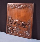 18  Tall Antique French Solid Walnut Wood Panel Highly Carved With Leopard