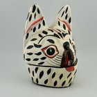 Hand Carved Wood Folk Art Cat Trinket Box Hinged Hand Painted 70s Vtg