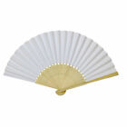 10 White Fans Folding Paper Hand Fan Pocket Wedding Plain Bamboo Set Lot Ten Pcs