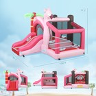 Qaba Inflatable Bounce House For Kids With Basketball Hoop  Blower  Pink