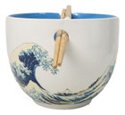 Great Wave Of Kanagawa Hokusai Ceramic Donburi Ramen Soup Bowl Chopsticks Set