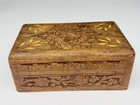 Vintage Hand Carved Floral Inlay Lined Wooden Jewelry Trinket Storage Box