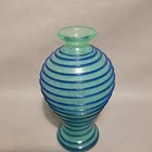 Blue aqua Beehive Style Ribbed Glass Bottle Decanter Vase Vintage 5 25  Tall
