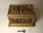 Antique T   E Paris French Gilded Ornate Bronze Or Brass Jewelry Casket Orig Key