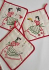 Rare Vtg 10 Piece Kitchen Linen Set Each Day Work Tasks Cross Stitch Red Darling