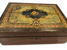 Vtg 1930   s Wood Wooden Sewing Box Art Deco Design Lined Inside Lock Box No Key