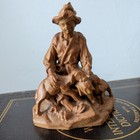 Vintage Hand Carved Wooden Figurine Shepherd W  Sheep Lambs Wood German