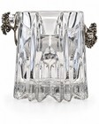 Crystal Ice Bucket Clear Cut Glass W  Silver Metal Grape Handle Vintage 6 In