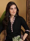 Indian Women Beautiful Rayon Black Solid Embroidery Kurta Kurti Top Tunic Dress