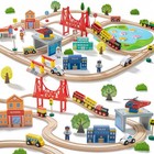 110pcs Wooden Train Set - Toy Train With Tracks  Educational Playset For Kids