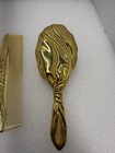 Vintage Antique Gold Plate Brass Vanity Dresser 3pc Set Mirror Brush Comb Rare
