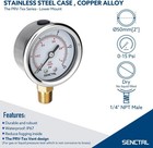 Senctrl 0-15 Psi Low Pressure Gauge  2  Dial Size  1 4 Npt Lower Mount