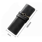 Genuine Leather Pen Pouch Roll-up Pencil Case Bag Pen Curtain Stationery Black