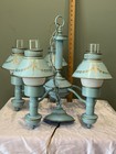 Vintage Blue Tole Chandelier 5 Light W shades Glass Globes French Country Style